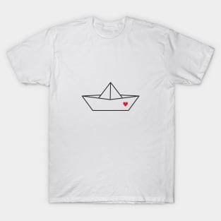 Boat Paper Ship Heart Port Love Gift T-Shirt